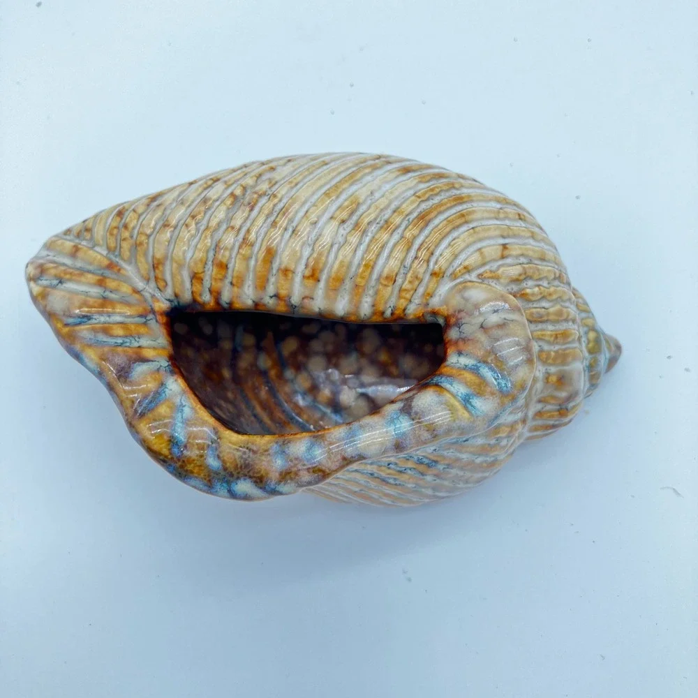 Vintage Ceramic Conch Shell Planter Vase 4.5in Brown Coastal Home Decor